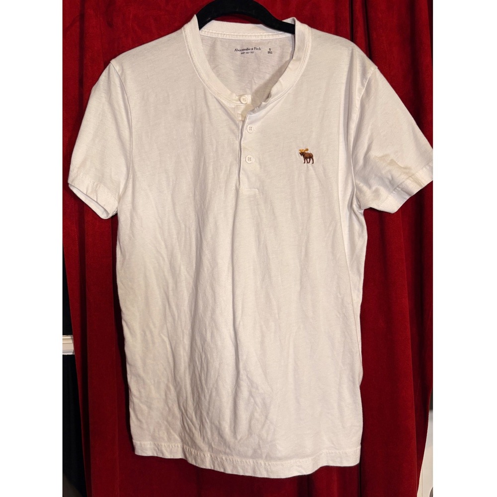 Abercrombie & Fitch Henley Shirt Kids Small White Good Embroidered Moose Logo